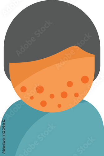 This vector illustration depicts a young man with an acne breakout on his face, highlighting the common skin condition