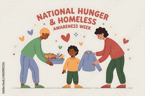 Illustration for National Hunger and Homeless Awareness Week with helping hands

