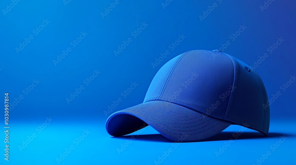 A stylish blue cap on a blue background, perfect for fashion, casual wear, or outdoor activities. A stylish blue cap on a blue background, perfect for fashion, casual wear, or outdoor activities.