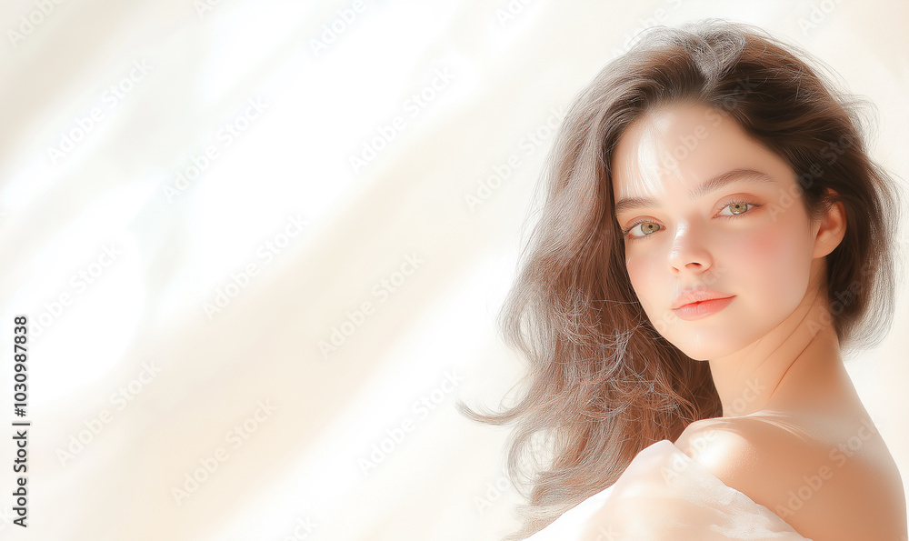 Soft Natural Light Portrait of Woman with Gentle Expression in Bright Minimalist Setting for Beauty, Fashion, or Lifestyle Concept Photography Soft Natural Light Portrait of Woman with Gentle Expression in Bright Minimalist Setting for Beauty, Fashion, or Lifestyle Concept Photography