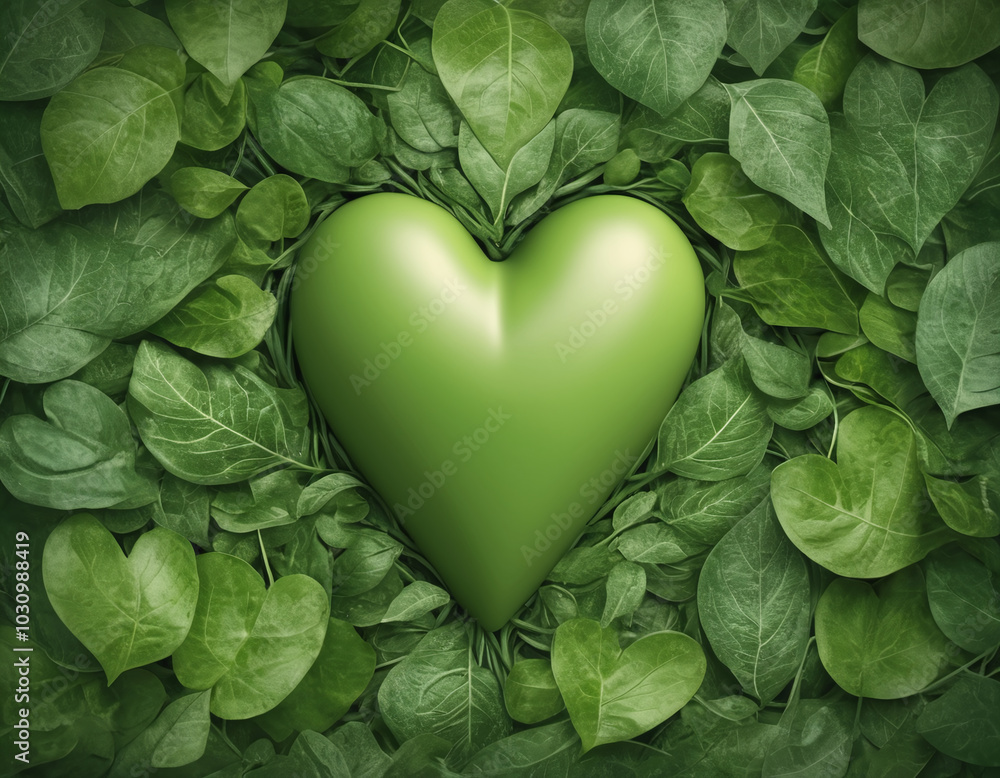 Green leaves shaped heart in nature symbol of ecological environment Green leaves shaped heart in nature symbol of ecological environment