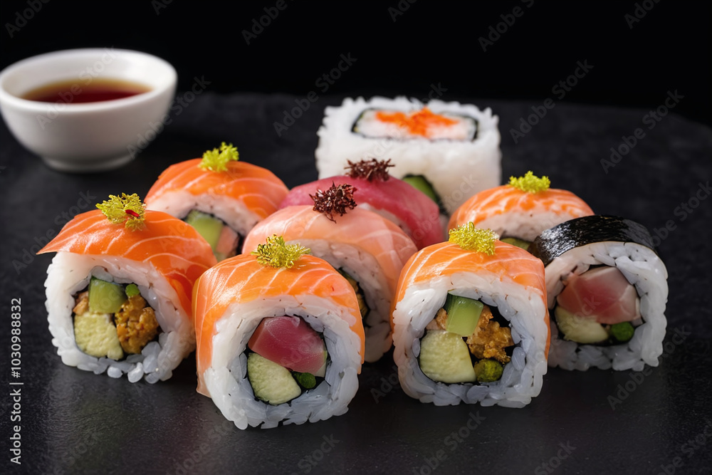 Composition of traditional japanese sushi food
Composition of traditional japanese sushi food