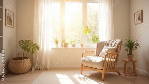 Cozy Living Room with Sunlight and Indoor Plants photo