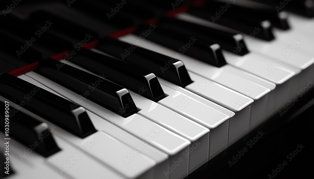 Close-up of a piano keyboard showcasing black and white keys in a dramatic light. Close-up of a piano keyboard showcasing black and white keys in a dramatic light.