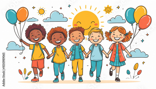 Kids Banner with Cheerful Doodles.