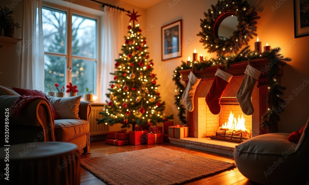 Cozy Christmas Decor with Tree and Fireplace Glow Cozy Christmas Decor with Tree and Fireplace Glow