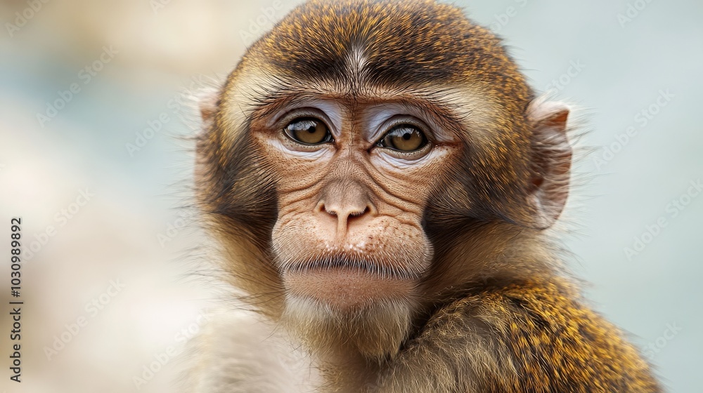 Gibraltar Monkey. Barbary Macaque, Facial Close Up of Brown Monkey Outside in Gibraltar Gibraltar Monkey. Barbary Macaque, Facial Close Up of Brown Monkey Outside in Gibraltar