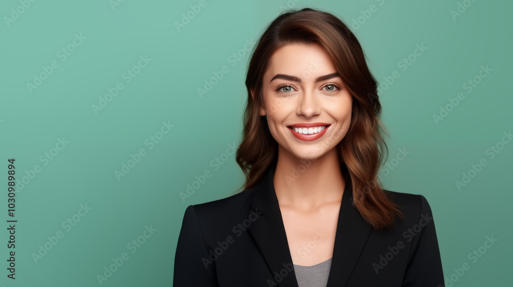 Confident Young Businesswoman Smiling Against a Green Background Confident Young Businesswoman Smiling Against a Green Background