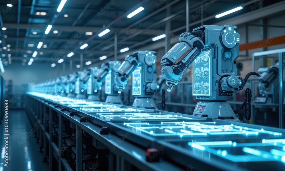 Fototapeta premium Smart Automation in Modern Manufacturing Facility