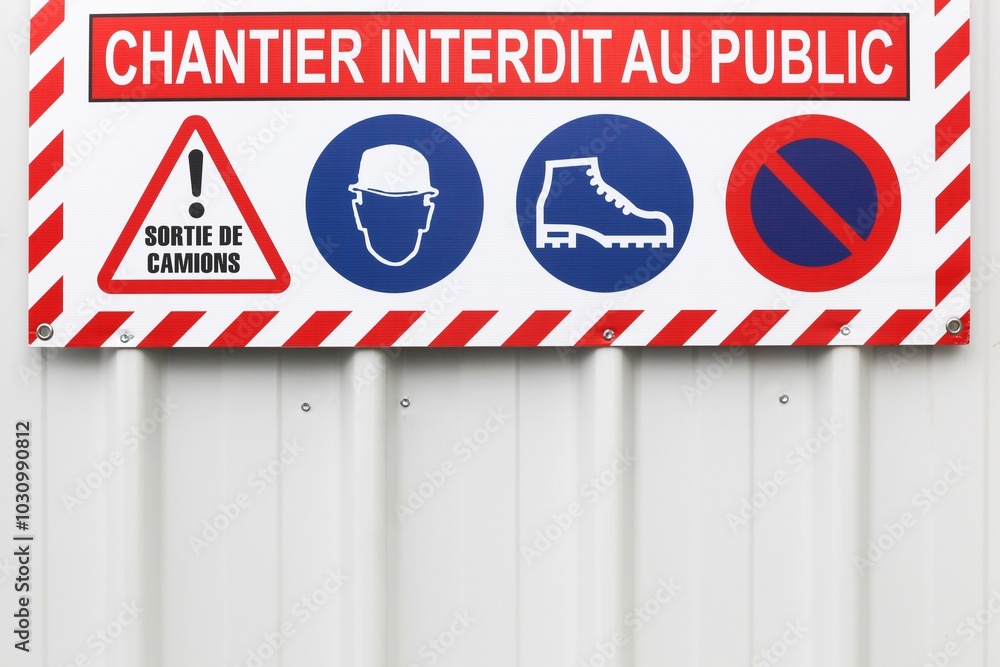 Safety signs on an industrial site in French language Safety signs on an industrial site in French language
