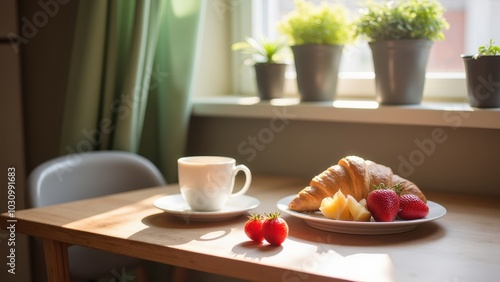 Wallpaper Mural Fresh Breakfast Scene with Croissant and Fruit Torontodigital.ca