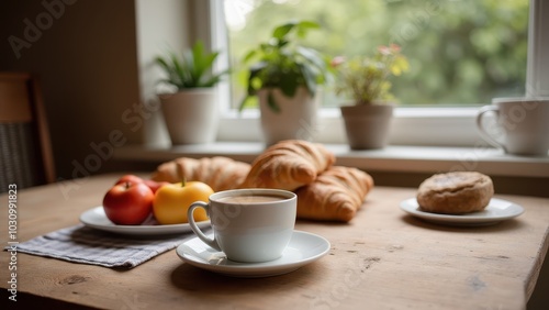 Wallpaper Mural Cozy Breakfast Scene with Croissants and Fruit Torontodigital.ca