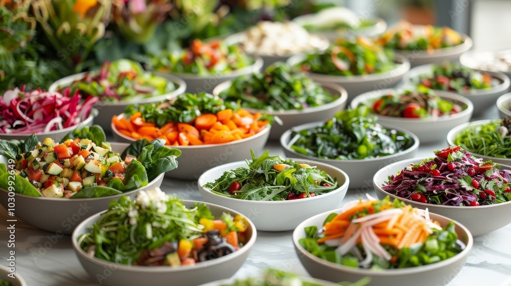 A rainbow of chopped vegetables, including bell peppers, carrots, and zucchini, neatly arranged on a white table. Fresh and healthy A rainbow of chopped vegetables, including bell peppers, carrots, and zucchini, neatly arranged on a white table. Fresh and healthy