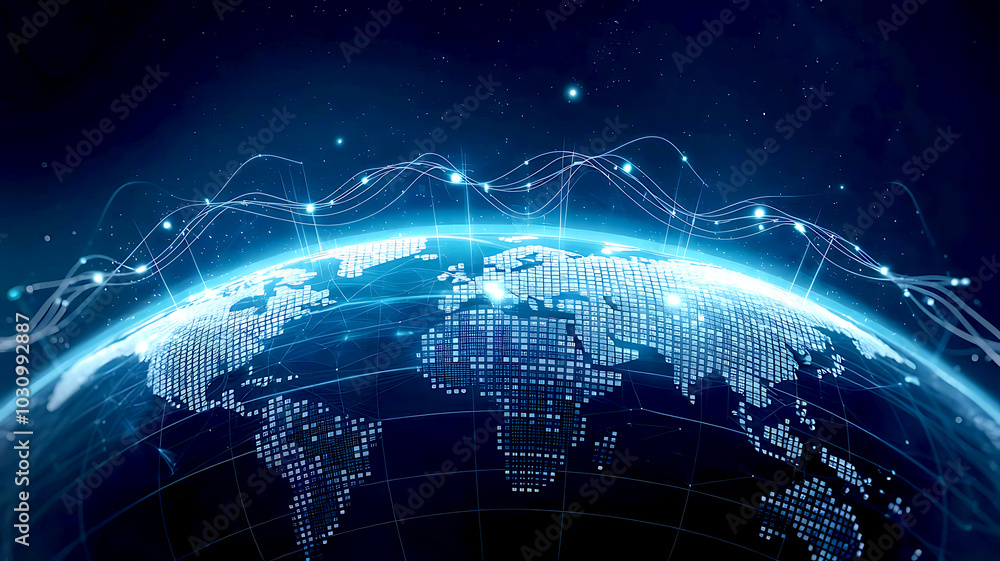Fototapeta premium Abstract Connected Digital Globe Illuminated Global Network Design with a Futuristic and Technological Appeal