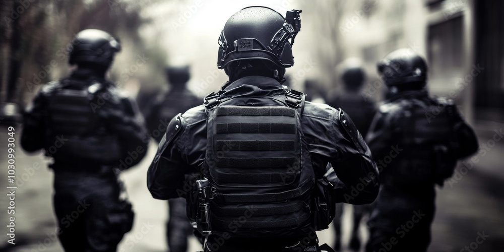 Black ops operatives focus on their next move while facing away. Black ops operatives focus on their next move while facing away.