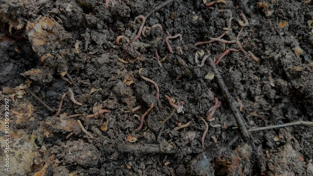 Earthworm in compost. Permaculture vermicomposting. Making good quality soil for gardening. Earthworm in compost. Permaculture vermicomposting. Making good quality soil for gardening.
