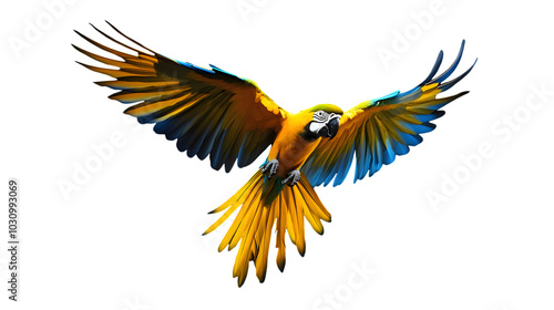 Blue-and-yellow Macaw Bird, Flying, on Transparent Background PNG, Wallpaper, Cover and Smartphone Screen, PC, Laptop, Graphic, Transparent PNG