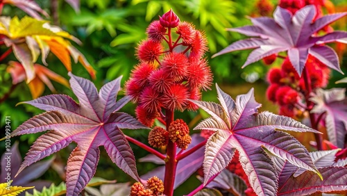 Explore the Unique Characteristics and Uses of Ricinus Communis Plant in Nature and Landscaping for Gardens and Green photo