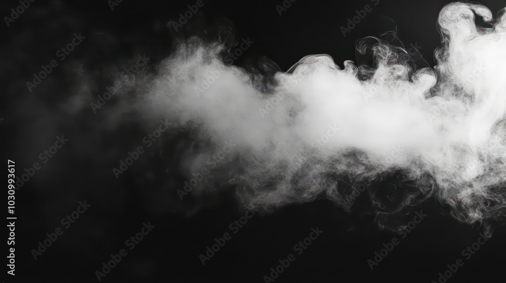 A wispy cloud of white smoke drifts across a black background. A wispy cloud of white smoke drifts across a black background.