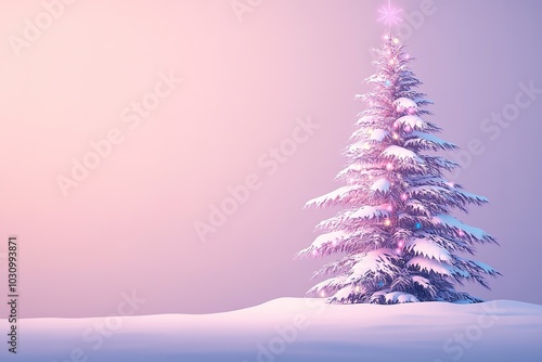 Snowy Christmas tree on pink gradient background