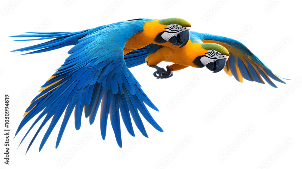 Obraz premium Blue-and-yellow Macaw Bird, Flying, on Transparent Background PNG, Wallpaper, Cover and Smartphone Screen, PC, Laptop, Graphic, Transparent PNG