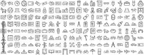 Set of Minimalist Travel Icons in Black and White