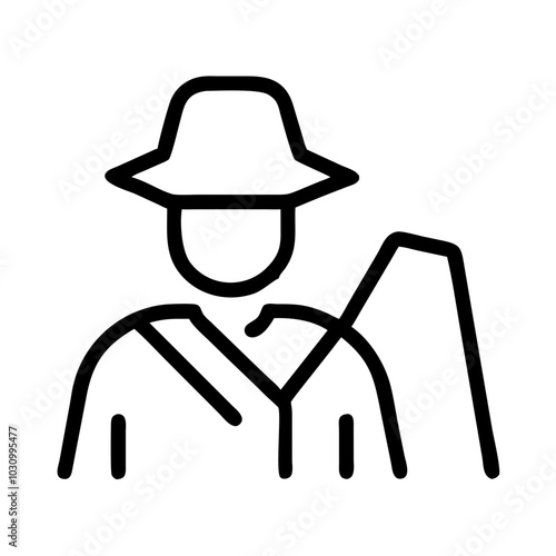 Explorer icon with hat and mountain in outline