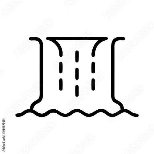 Waterfall Icon in Minimalist Outline Style for Nature and Travel