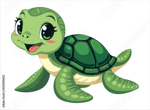 Cute sea turtle cartoon, isolated on a white background. Ideal for marine life themes, children's designs, and ocean-related projects. Perfect for adding a whimsical touch to graphics.