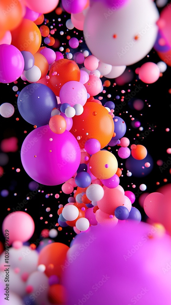 A cluster of balloons soaring in the sky, adorned with confetti below A cluster of balloons soaring in the sky, adorned with confetti below