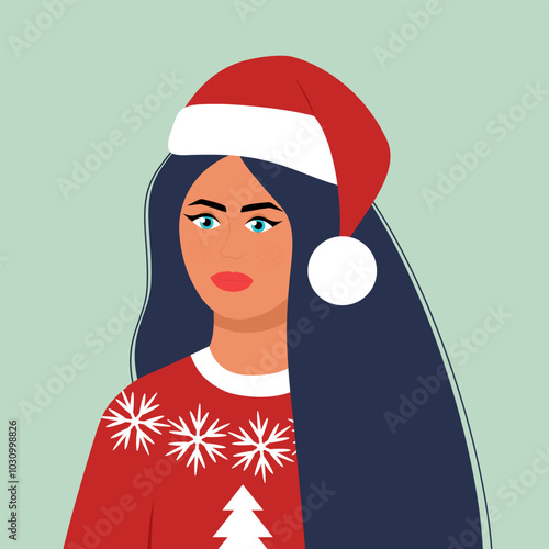 Young beautiful brunette woman in santa hat