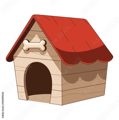 Cartoon dog house vector illustration, isolated on a white background. Ideal for pet-related designs and themes.