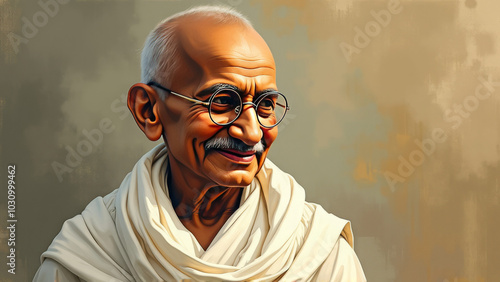 Portrait of mahatma gandhi with Glasses in Traditional Wrap
