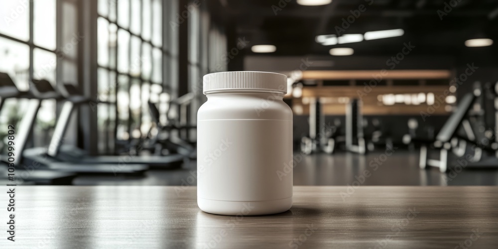 Mockup of creatine monohydrate jar in a gym environment. Mockup of creatine monohydrate jar in a gym environment.
