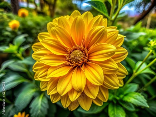 Vibrant Yellow Flower in Garden Setting Captured in Documentary Style