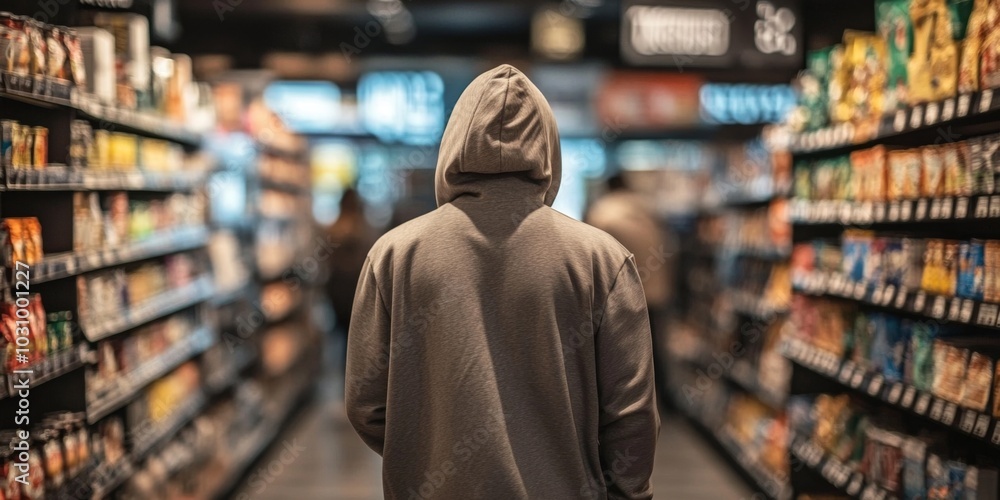 A person in a hoodie exemplifies the importance of retail security in stores. A person in a hoodie exemplifies the importance of retail security in stores.