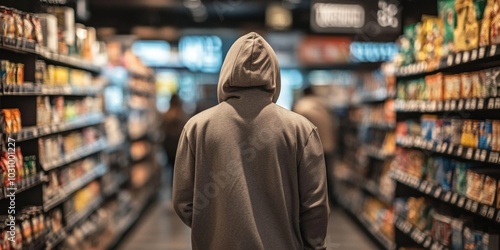 A person in a hoodie exemplifies the importance of retail security in stores. photo