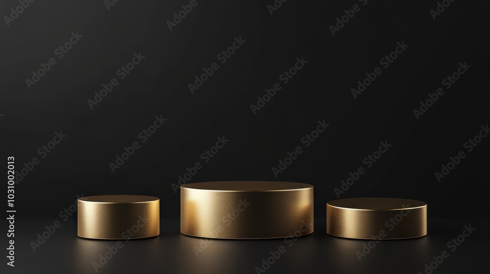 Gold Cylinder. Three-Dimensional Dais Floating in Abstract Grey Background Gold Cylinder. Three-Dimensional Dais Floating in Abstract Grey Background