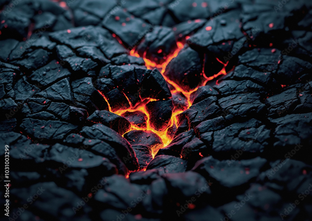 black and fiery magma and lava rift, tectonic plates moving, photographic illustration of growing evil concept black and fiery magma and lava rift, tectonic plates moving, photographic illustration of growing evil concept