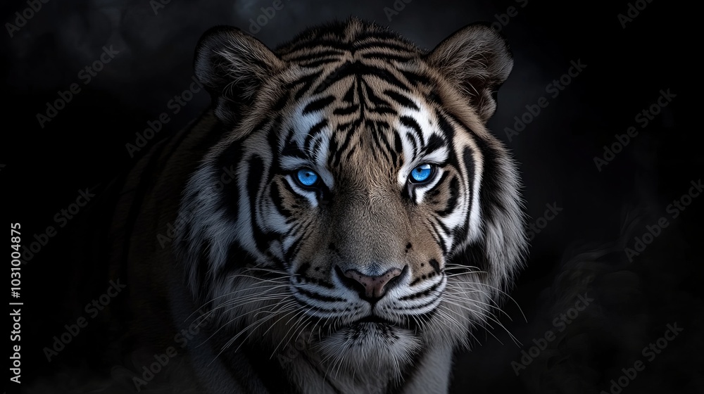 Majestic Tiger with Striking Blue Eyes - Wildlife Photography Majestic Tiger with Striking Blue Eyes - Wildlife Photography