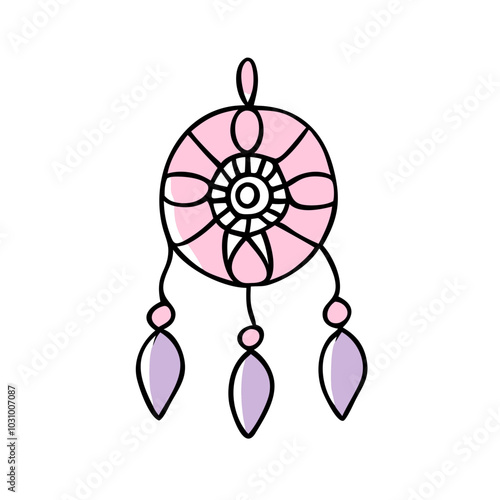 Dreamcatcher in Lavender-Pink with Black Outline, Mental Health Theme