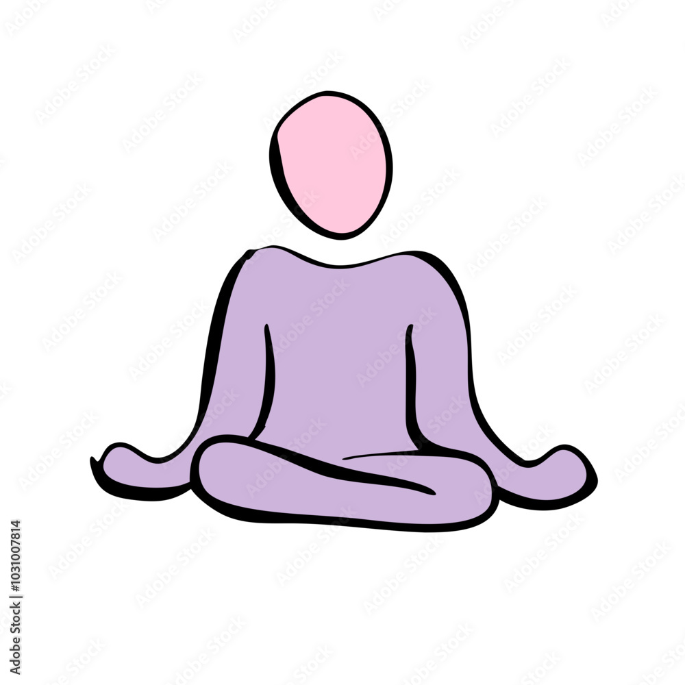 Vector Illustration: Lavender-Pink Meditation Figure with Black Outline, Mental Health Theme Vector Illustration: Lavender-Pink Meditation Figure with Black Outline, Mental Health Theme