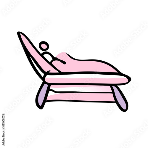 Vector: Lavender-Pink Lounge Chair with Black Outline, Mental Health Theme, Person Sleeping Covered