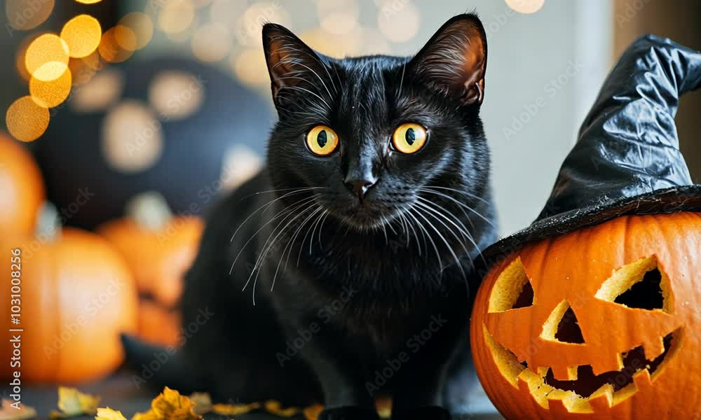Black Cat with Jack-o'-Lantern Black Cat with Jack-o'-Lantern