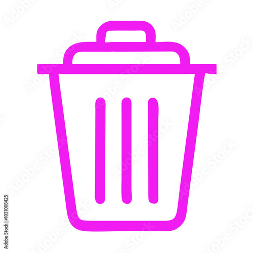 Pink one-line vector contour of a trash bin for ecology theme.