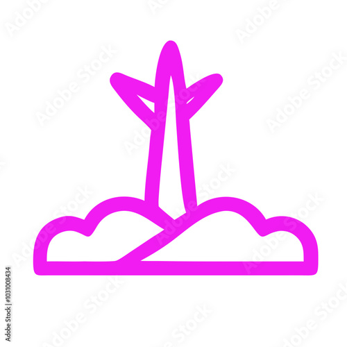 Ecological vector illustration of trees and renewable resources in magenta outline, single line drawing style