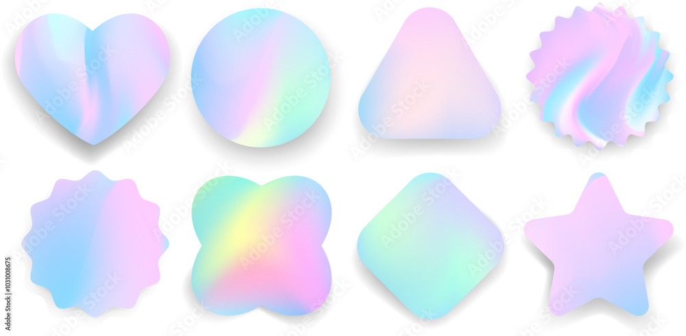 Hologram stickers realistic set, Vector holographic badge collection Hologram stickers realistic set, Vector holographic badge collection
