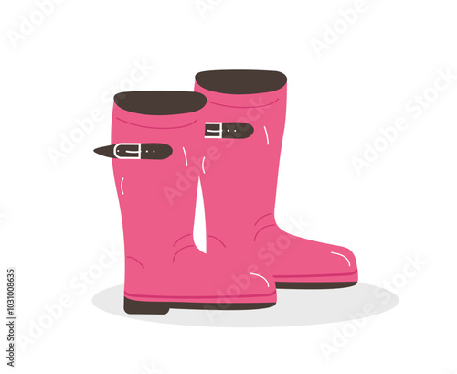 Pink rubber boots. Vector illustration.