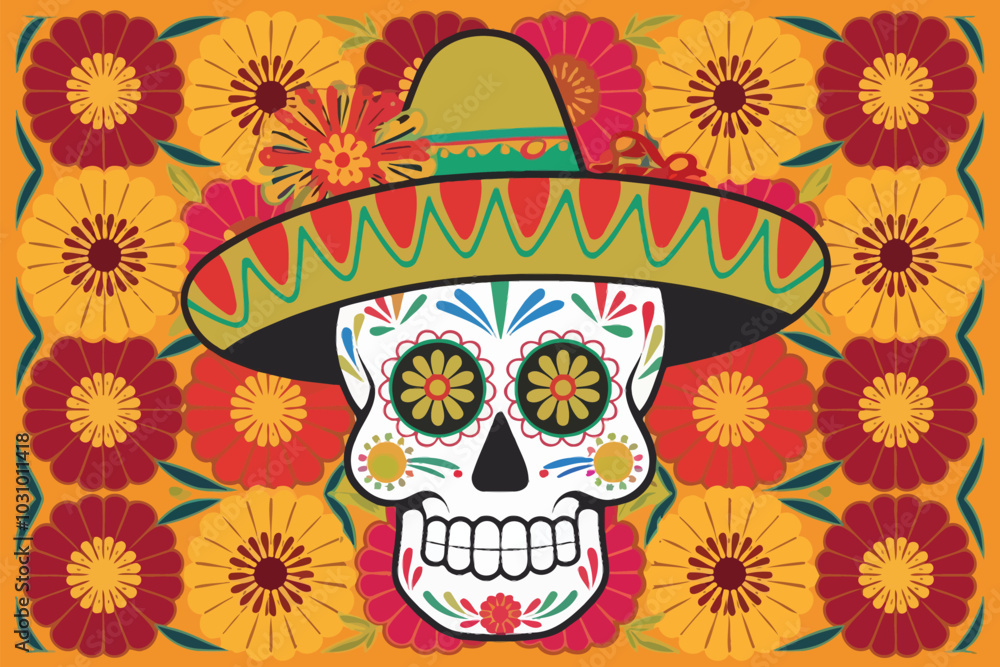 Obraz premium Day of the Dead in Mexico, colorful skull vector.