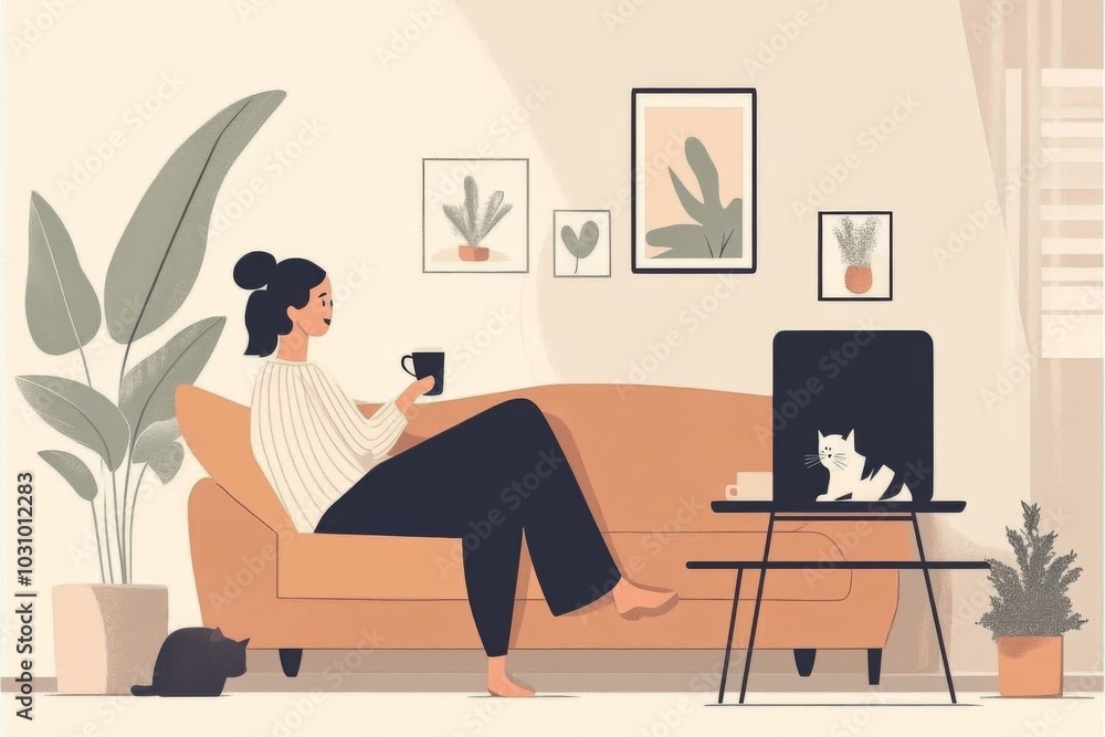 Fototapeta premium A minimalist backdrop enhances the tranquility of a woman’s evening routine.
